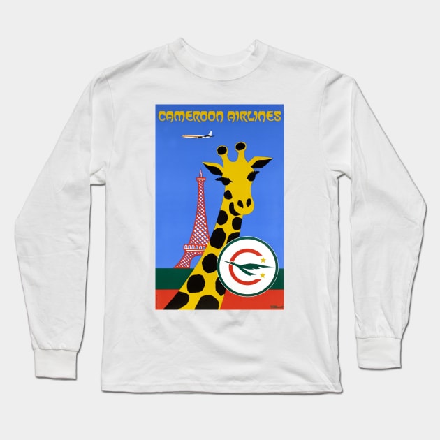 Vintage Travel Poster Cameroon Airlines Long Sleeve T-Shirt by vintagetreasure